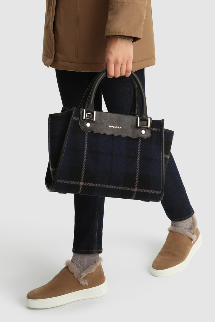 Wool Tote Bag with check pattern