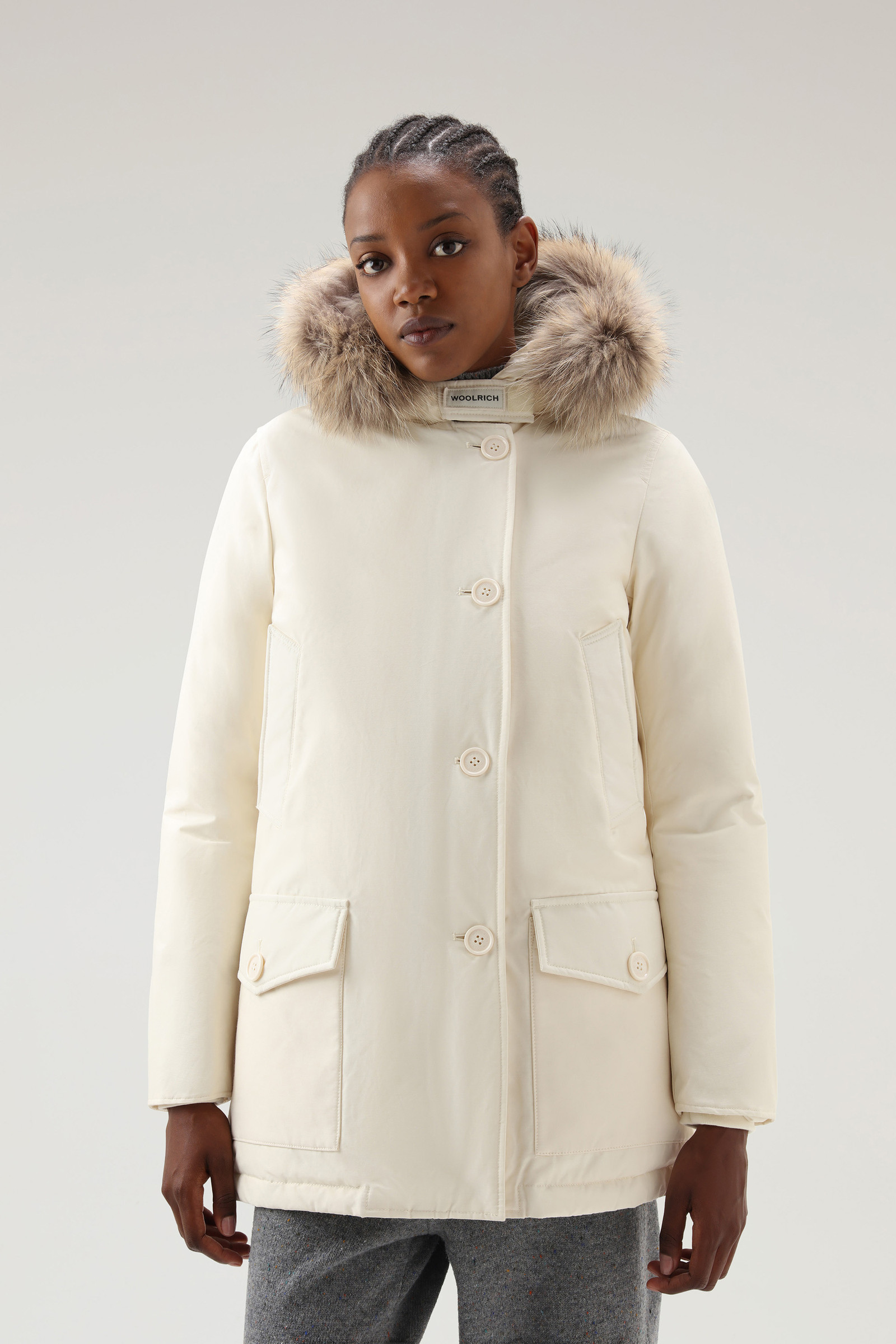 Arctic Parka in Ramar Cloth with Four Pockets and Detachable Fur   Women    White