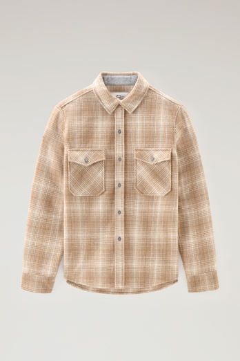Alaskan Check Overshirt in Recycled Italian Wool Blend Beige | Woolrich