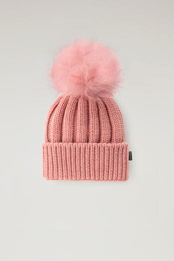 Girls' Beanie in Pure Virgin Wool with Cashmere Pom-Pom Pink | Woolrich