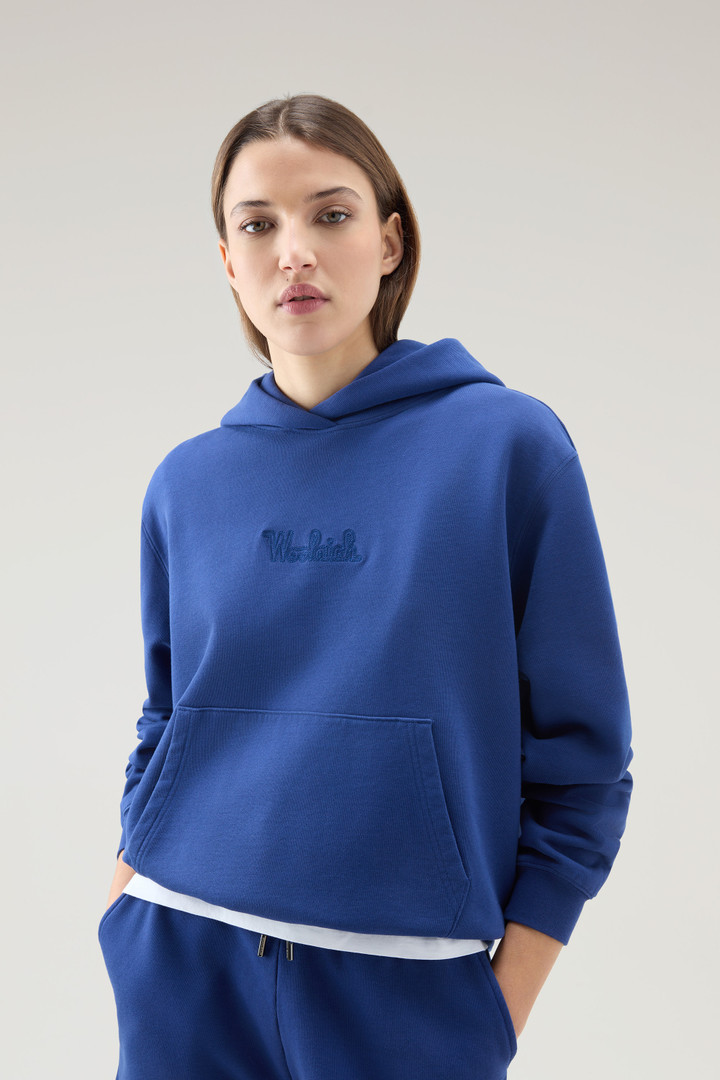 Sweat-shirt en pur coton à capuche et logo brodé Bleu photo 4 | Woolrich