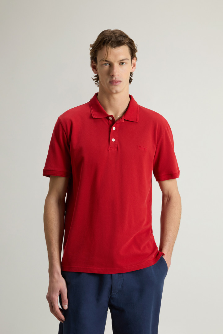 Woolrich Man Garment-Dyed Mackinack Polo In Stretch Cotton Piquet Red Size 3XL