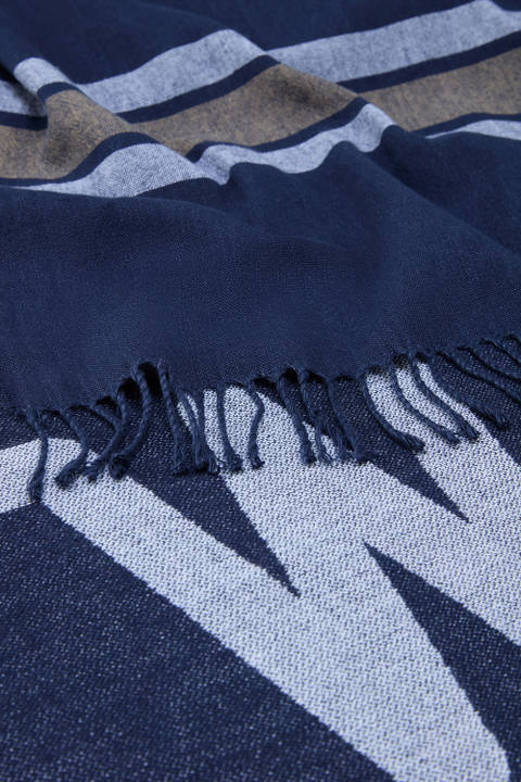 Coperta in misto lino e cotone con logo jacquard Blu photo 2 | Woolrich