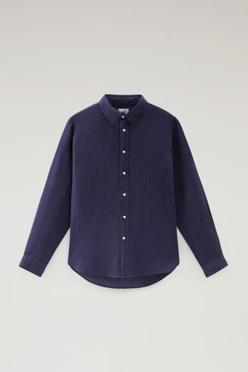 Garment-Dyed Pure Linen Shirt Blue | Woolrich