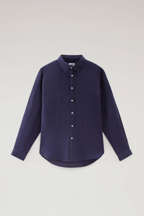 Garment-Dyed Pure Linen Shirt Blue photo 2 | Woolrich