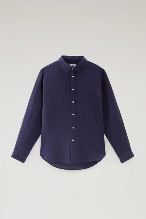 Overhemd van achteraf geverfd, zuiver linnen Blauw photo 2 | Woolrich