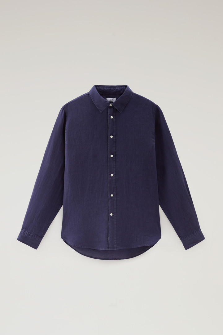 Overhemd van achteraf geverfd, zuiver linnen Blauw photo 5 | Woolrich