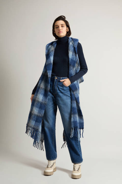 Écharpe cape à capuche en alpaga, mohair et laine vierge Bleu photo 2 | Woolrich