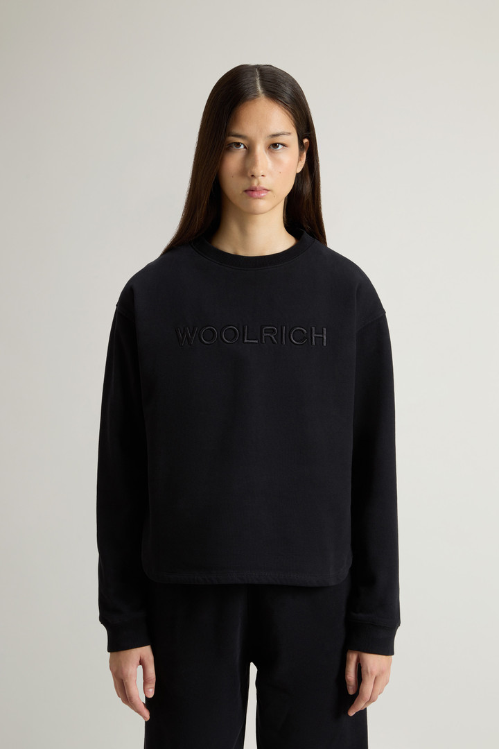 Pure Cotton Crewneck Sweatshirt with Embroidered Lettering on the Chest Black photo 1 | Woolrich