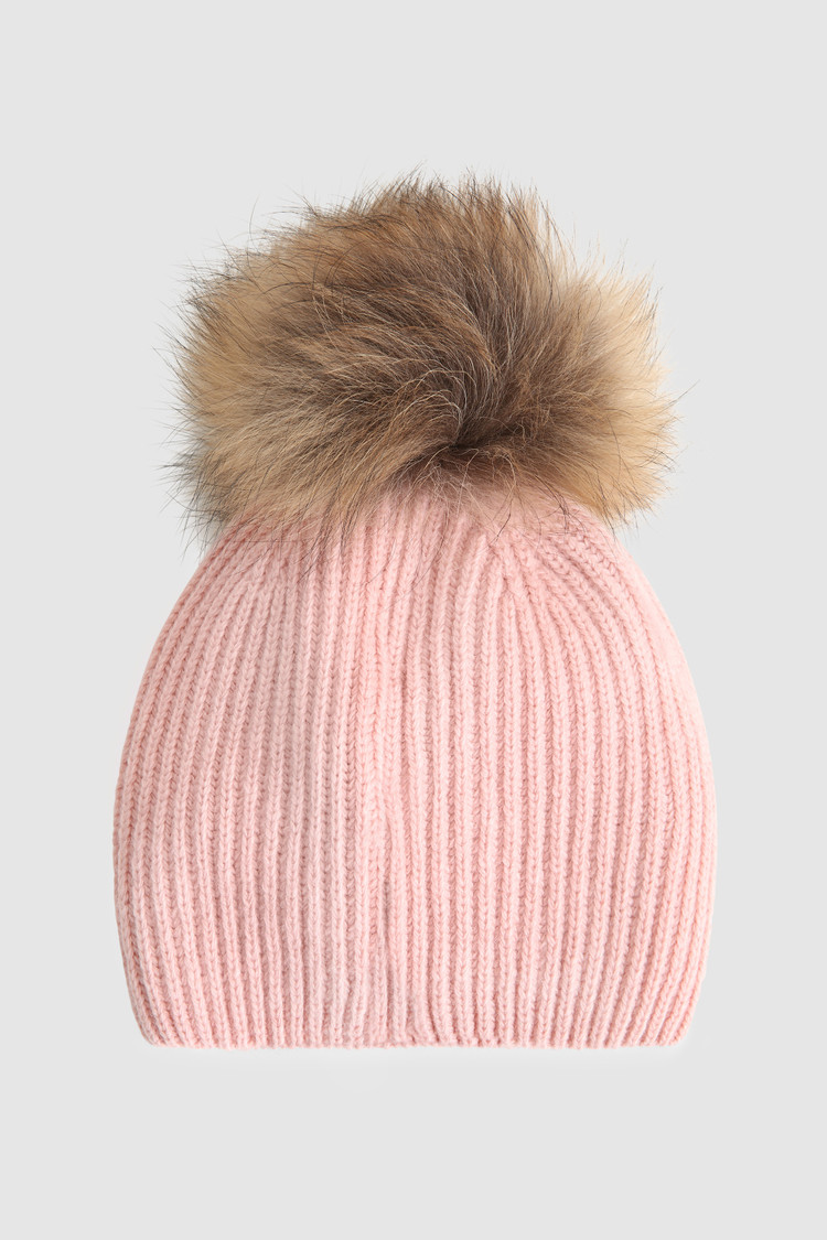 Girl's SerenityBeanie in mixed cashmere and pompom