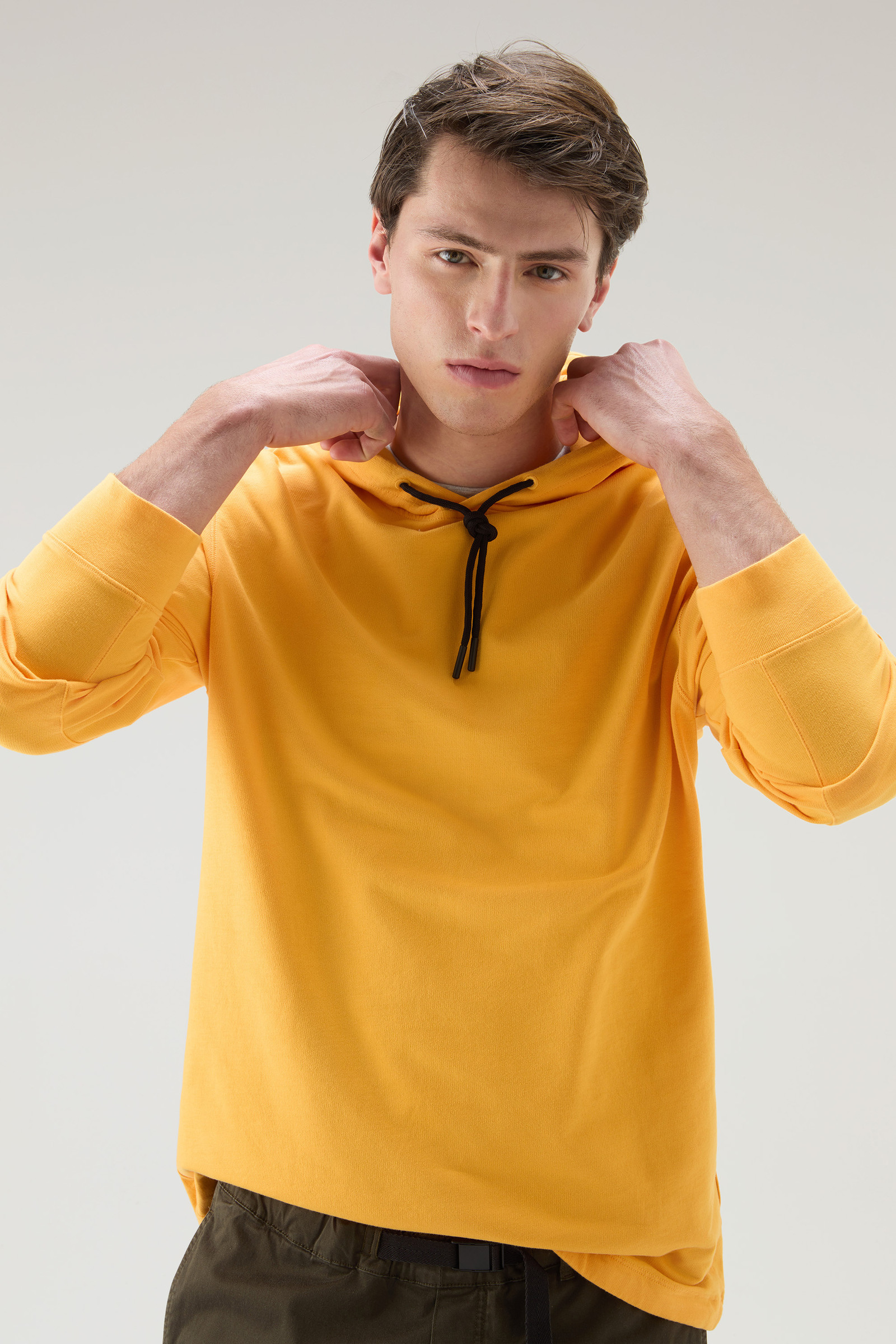 Hoodie in Pure Cotton Fleece with Zip Pocket Yellow photo 4 | Woolrich