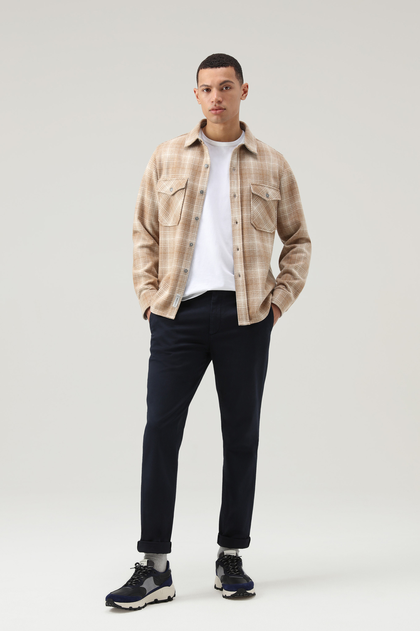 Alaskan Check Overshirt in Recycled Italian Wool Blend Beige photo 2 | Woolrich