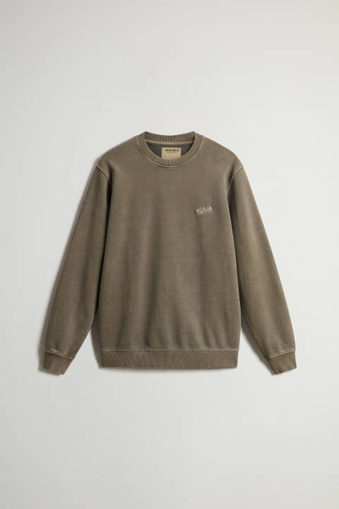 Sweat-shirt à col rond teint en pièce en pur coton avec logo brodé Vert photo 2 | Woolrich
