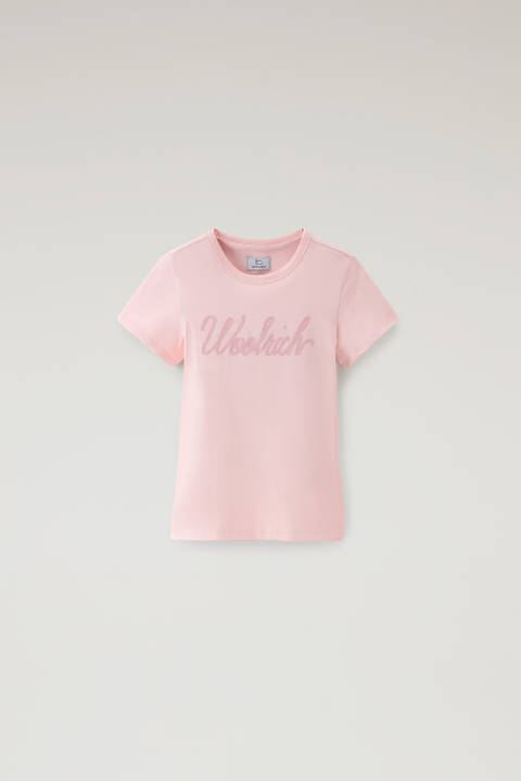 Girls' Logo T-Shirt in Pure Cotton Pink | Woolrich