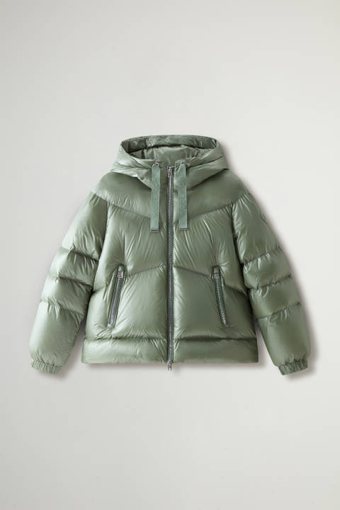 Aliquippa Short Down Jacket in Glossy Nylon Green photo 2 | Woolrich