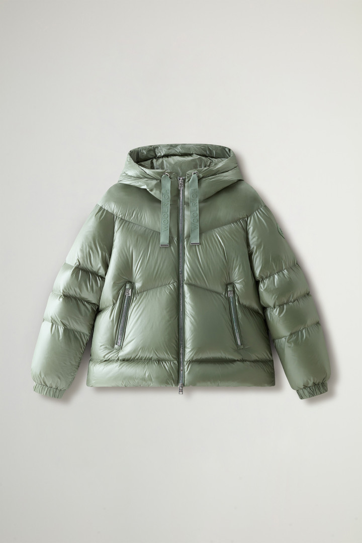 Aliquippa Short Down Jacket in Glossy Nylon Green photo 5 | Woolrich