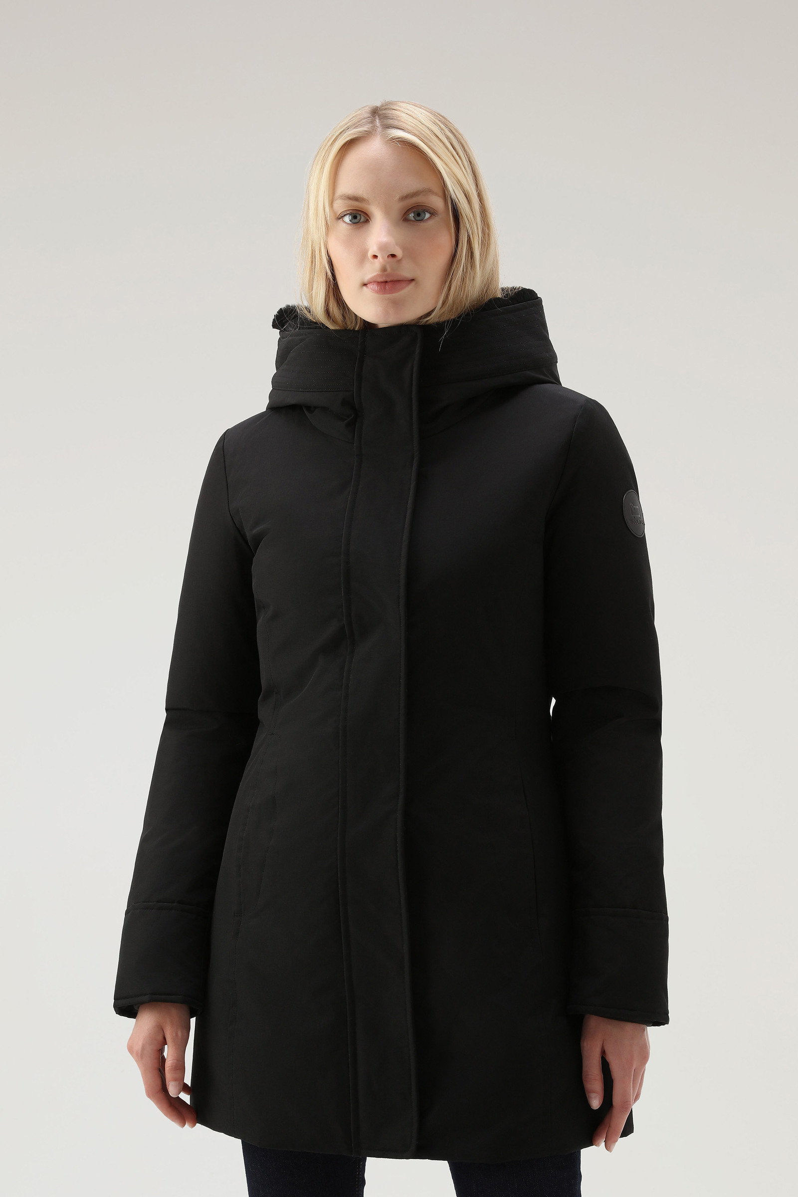 Boulder Parka in Ramar Cloth with Hood and Detachable Faux Fur Trim - Women  - Black