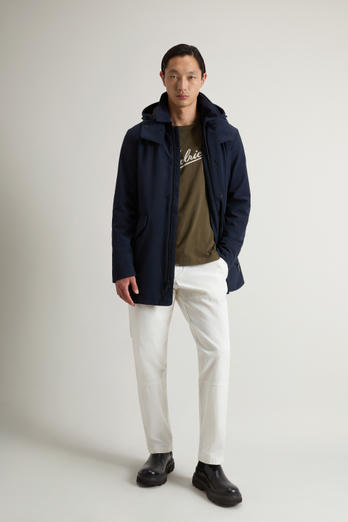Barrow Mac Coat in Tech Softshell Blue | Woolrich