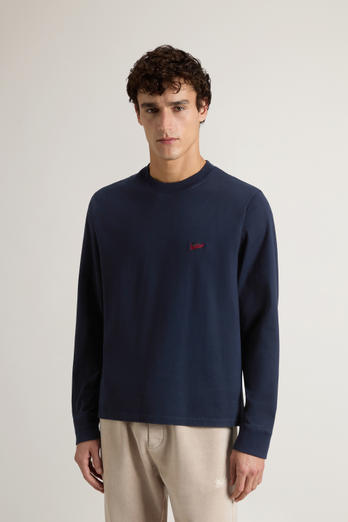 Pure Cotton T-Shirt with Embroidered Logo Blue | Woolrich