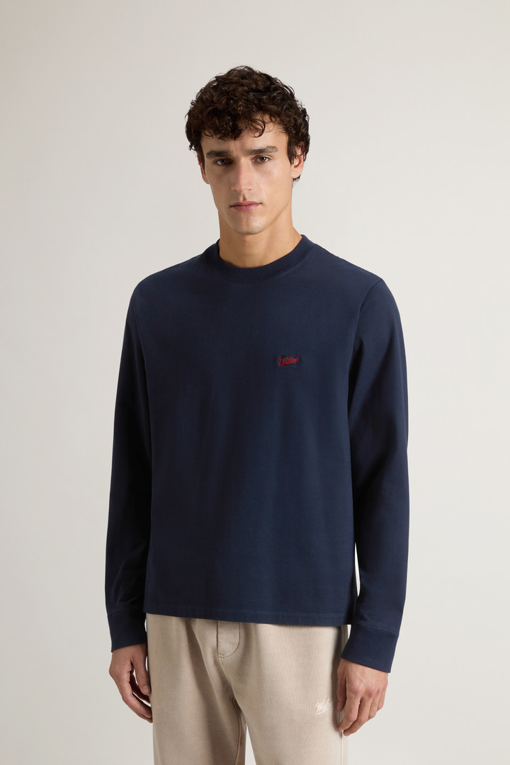 Pure Cotton T-Shirt with Embroidered Logo Blue photo 1 | Woolrich