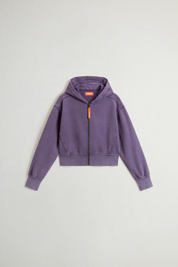 Teen Girls’ Garment-Dyed Cropped Hoodie in Pure Cotton Purple | Woolrich