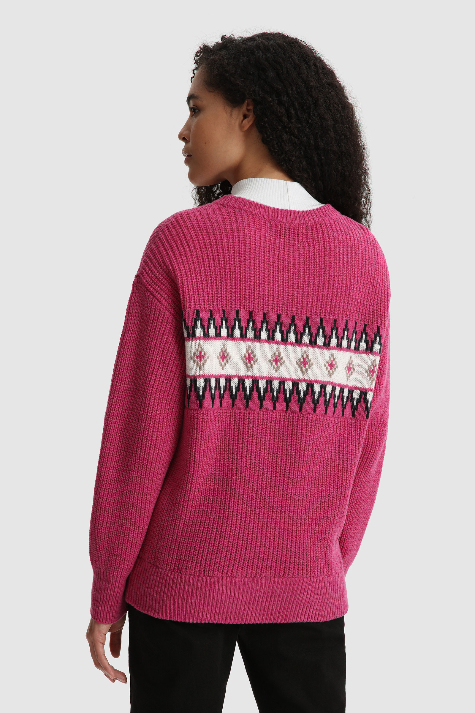 Jacquard Pattern Crewneck Sweater in Virgin Wool Violet photo 4 | Woolrich