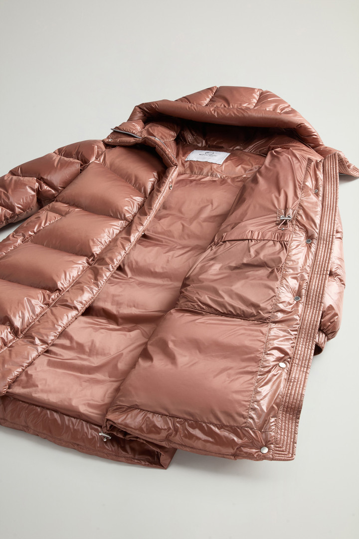 Aliquippa Long Down Jacket in Glossy Nylon Brown photo 10 | Woolrich