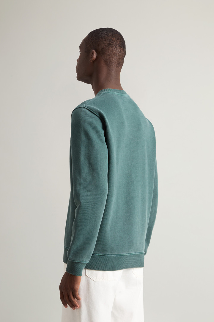 Garment-Dyed Crewneck Sweatshirt in Pure Cotton with Embroidered Logo Green photo 3 | Woolrich