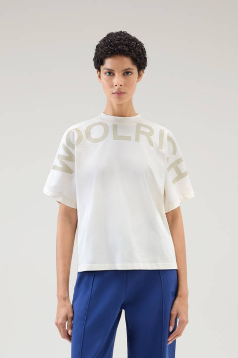 T-shirt en pur coton avec grande impression Blanc | Woolrich