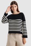 Cotton crewneck sweater with ribbed collar