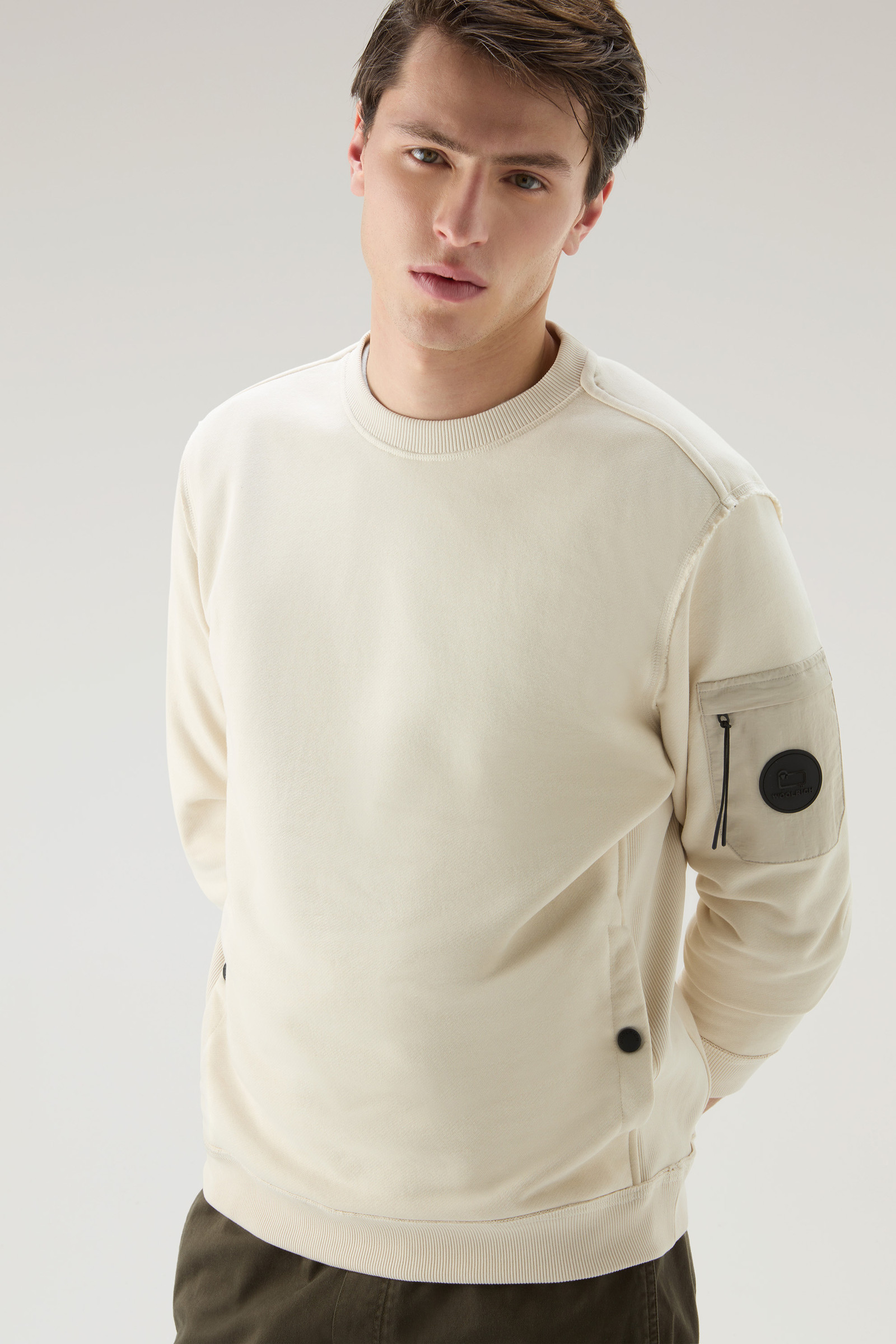 Crewneck Sweatshirt in Cotton Blend with Pockets White photo 4 | Woolrich