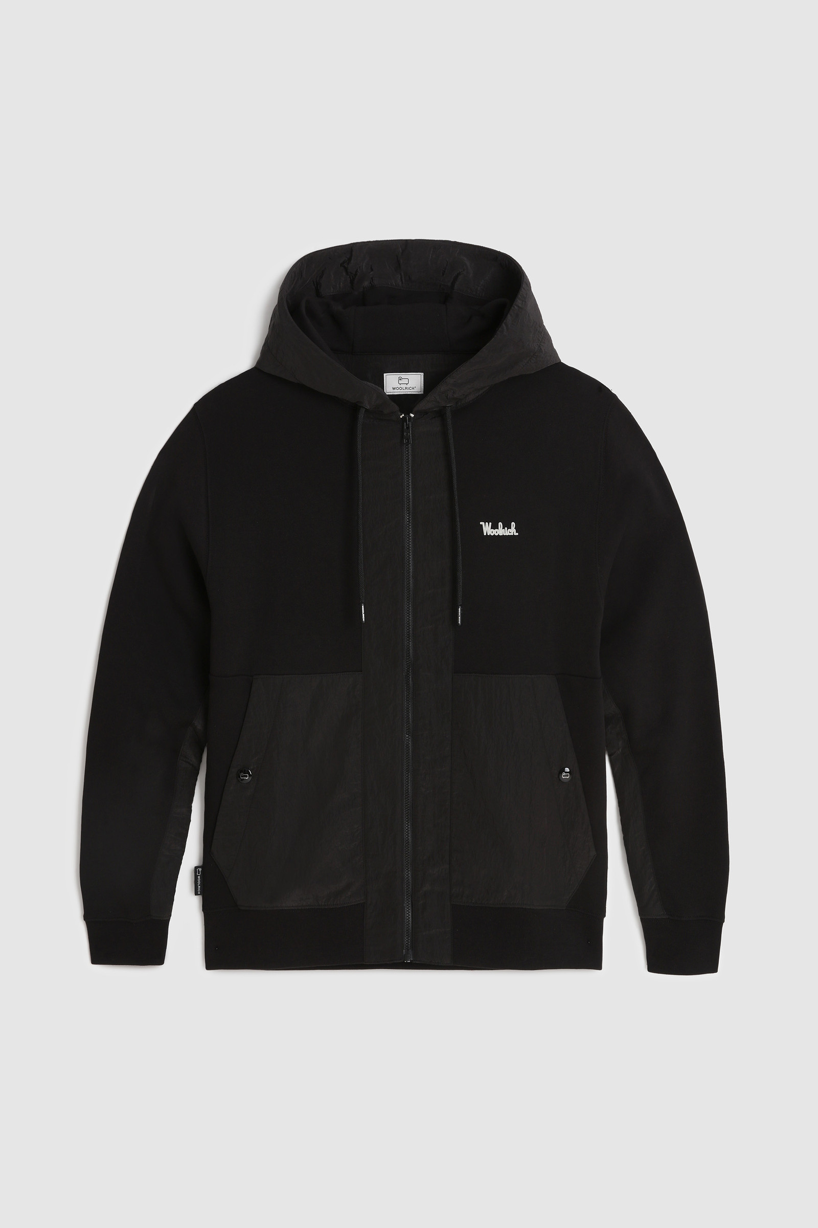 Sudadera con capucha de vellón con cremallera y detalles de nailon arrugado negro photo 4 | Woolrich