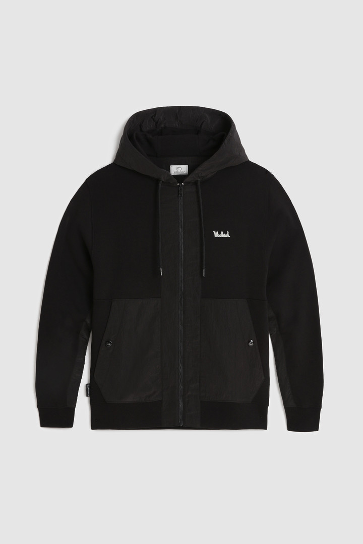 Sudadera con capucha de vellón con cremallera y detalles de nailon arrugado negro photo 4 | Woolrich