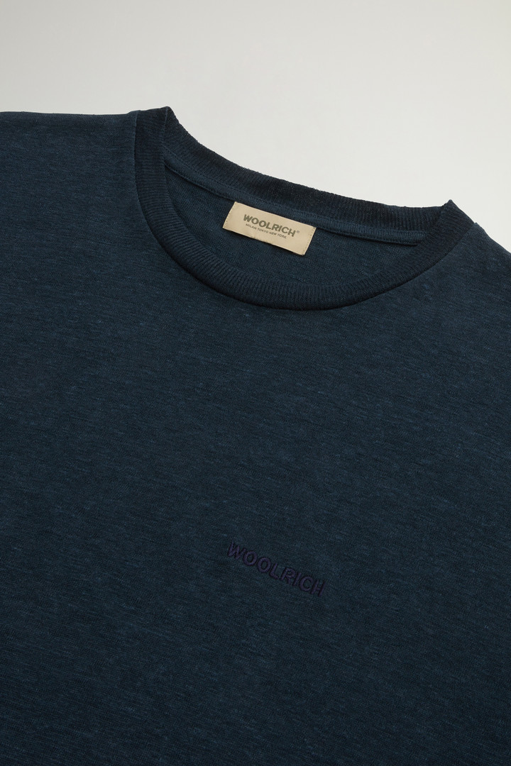 T-shirt en pur lin avec logo brodé Bleu photo 6 | Woolrich