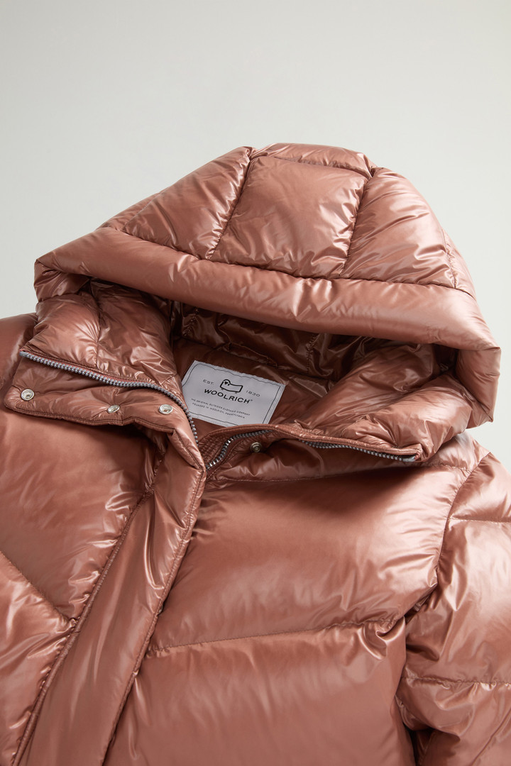 Aliquippa Long Down Jacket in Glossy Nylon Brown photo 6 | Woolrich