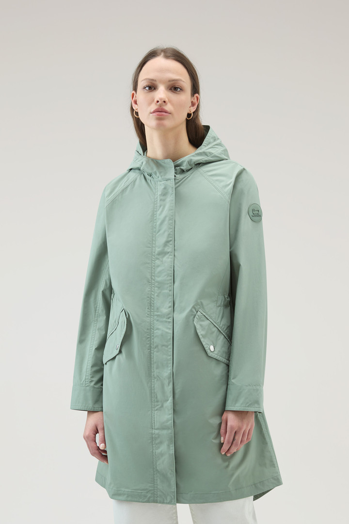 Woolrich Women Long Summer Parka in Urban Touch Fabric with Hood Green Size S