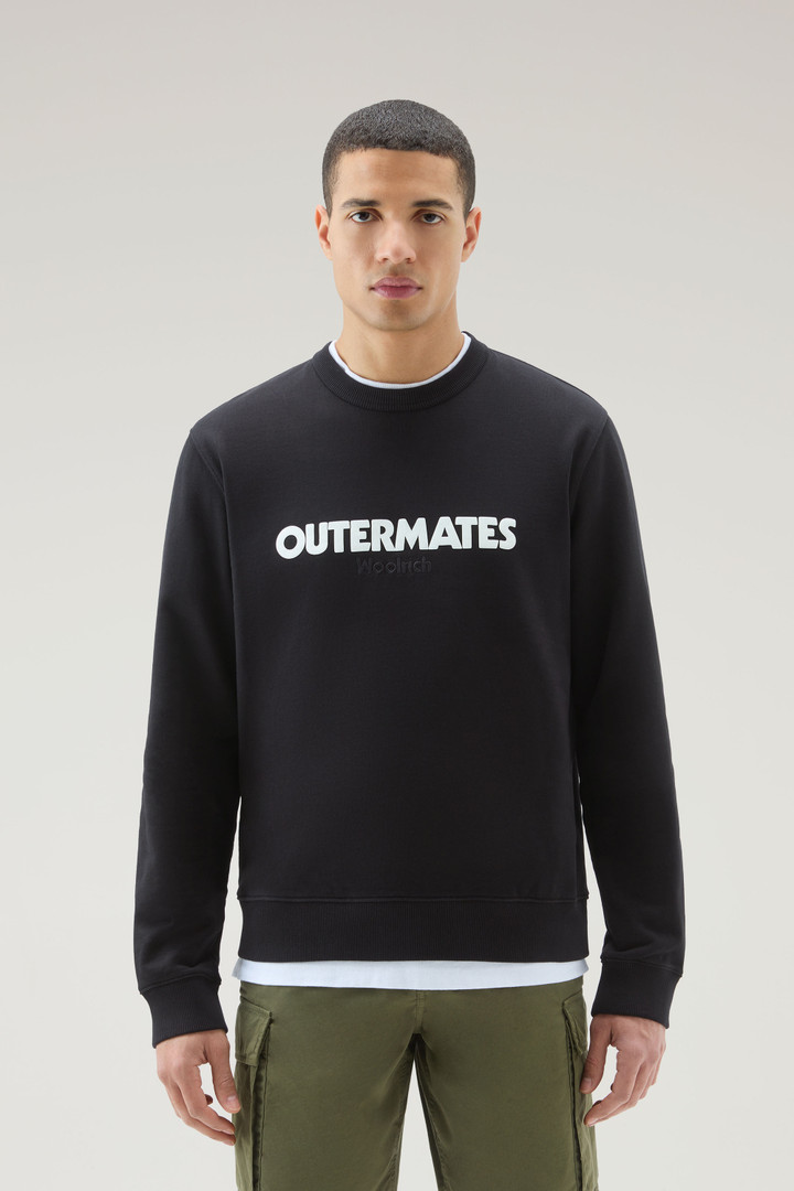 Pure Cotton Crewneck Sweatshirt with Embossed Print Black photo 1 | Woolrich