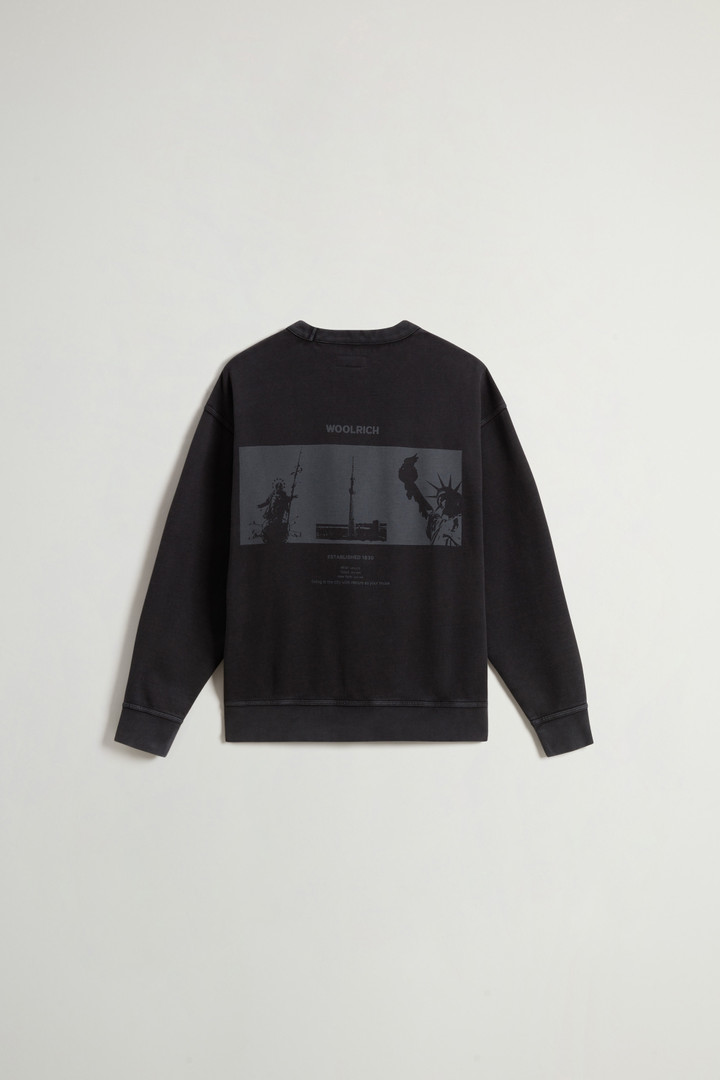 Teen Boys’ Garment-Dyed Pure Cotton Crewneck Sweatshirt with Rear Print Black photo 2 | Woolrich