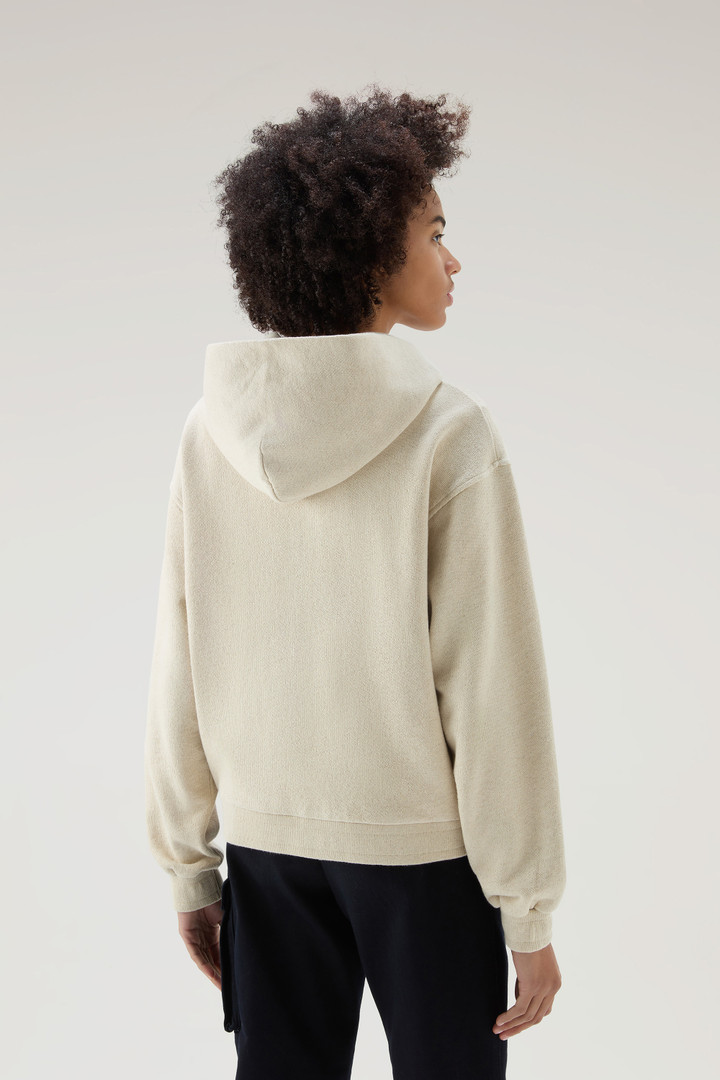 Sweat-shirt à capuche zippé en coton et lin mélangés Beige photo 3 | Woolrich
