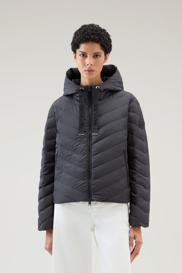 Microfibre Jacket with Chevron Quilting and Hood Black photo 1 | Woolrich