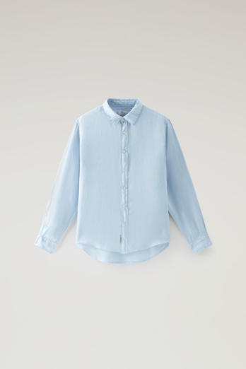 Garment-Dyed Pure Linen Shirt Blue | Woolrich