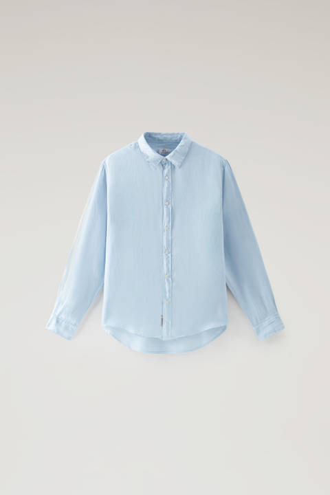 Overhemd van achteraf geverfd, zuiver linnen Blauw photo 2 | Woolrich