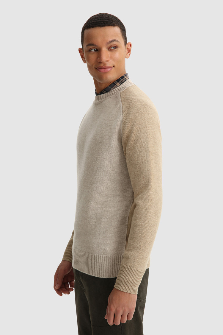 Crewneck color block sweater in pure wool