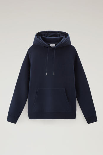 Hoodie in Cotton Fleece with Embroidered Logo Blue | Woolrich