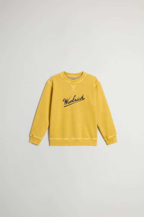 Sweat-shirt à col rond pour garçon teint en pièce en pur coton à logo Jaune | Woolrich