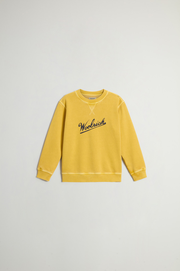 Sweat-shirt à col rond pour garçon teint en pièce en pur coton à logo Jaune photo 1 | Woolrich