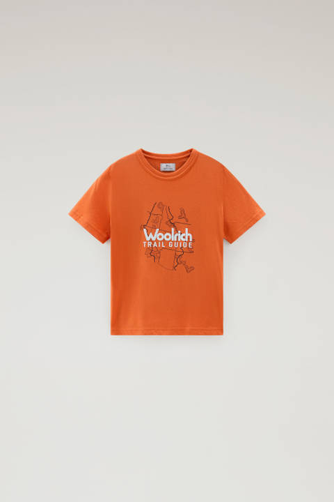 Boys' Pure Cotton T-Shirt with Graphic Print Orange | Woolrich