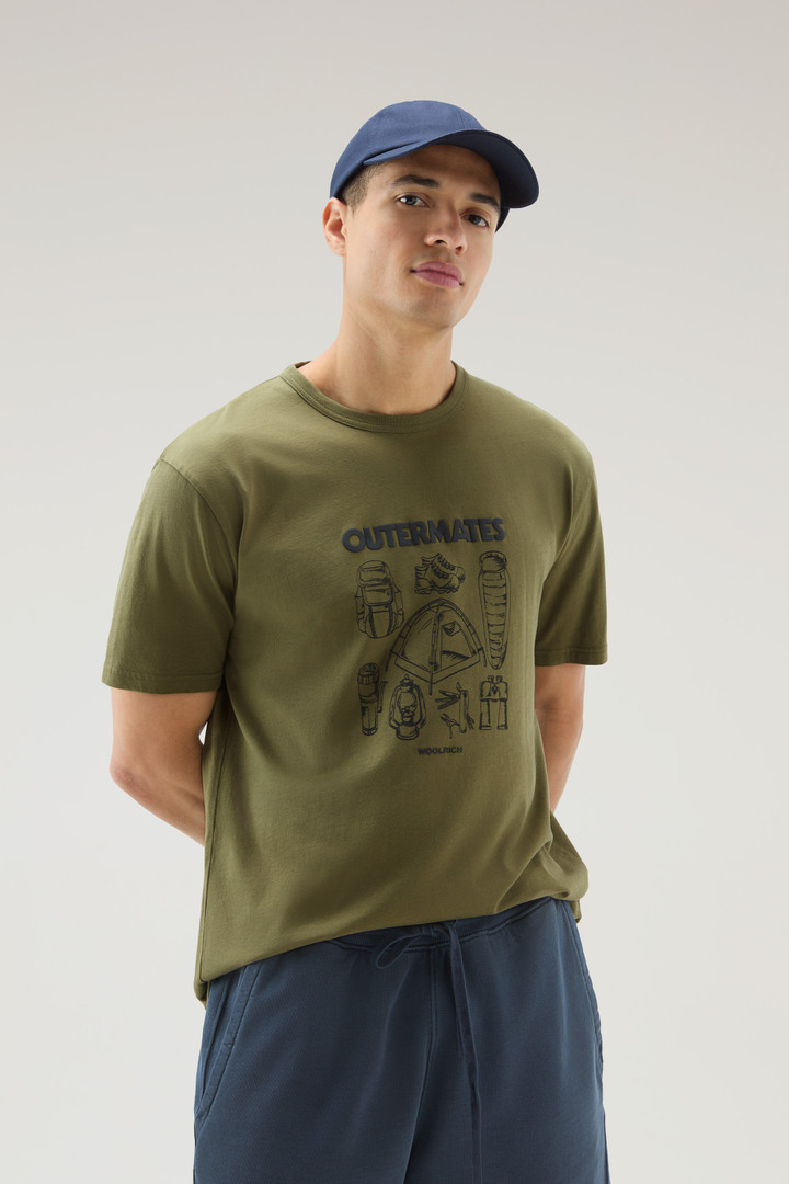 Pure Cotton T-Shirt with Outermates Print Green photo 4 | Woolrich