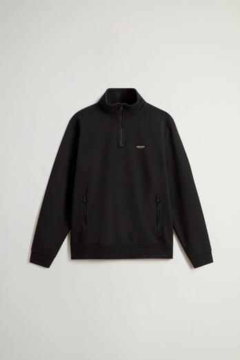 Hybrid Pure Cotton and Nylon Turtleneck Sweatshirt Black | Woolrich