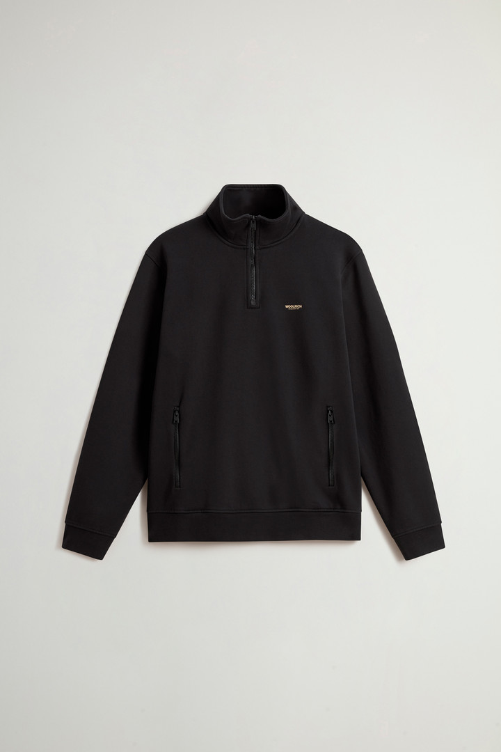 Hybrid Pure Cotton and Nylon Turtleneck Sweatshirt Black photo 1 | Woolrich